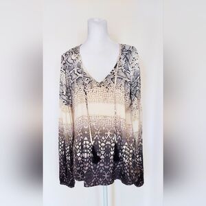 Tart Tie Neck Long Sleeve Shirt Animal Print Black White Tan Size XS